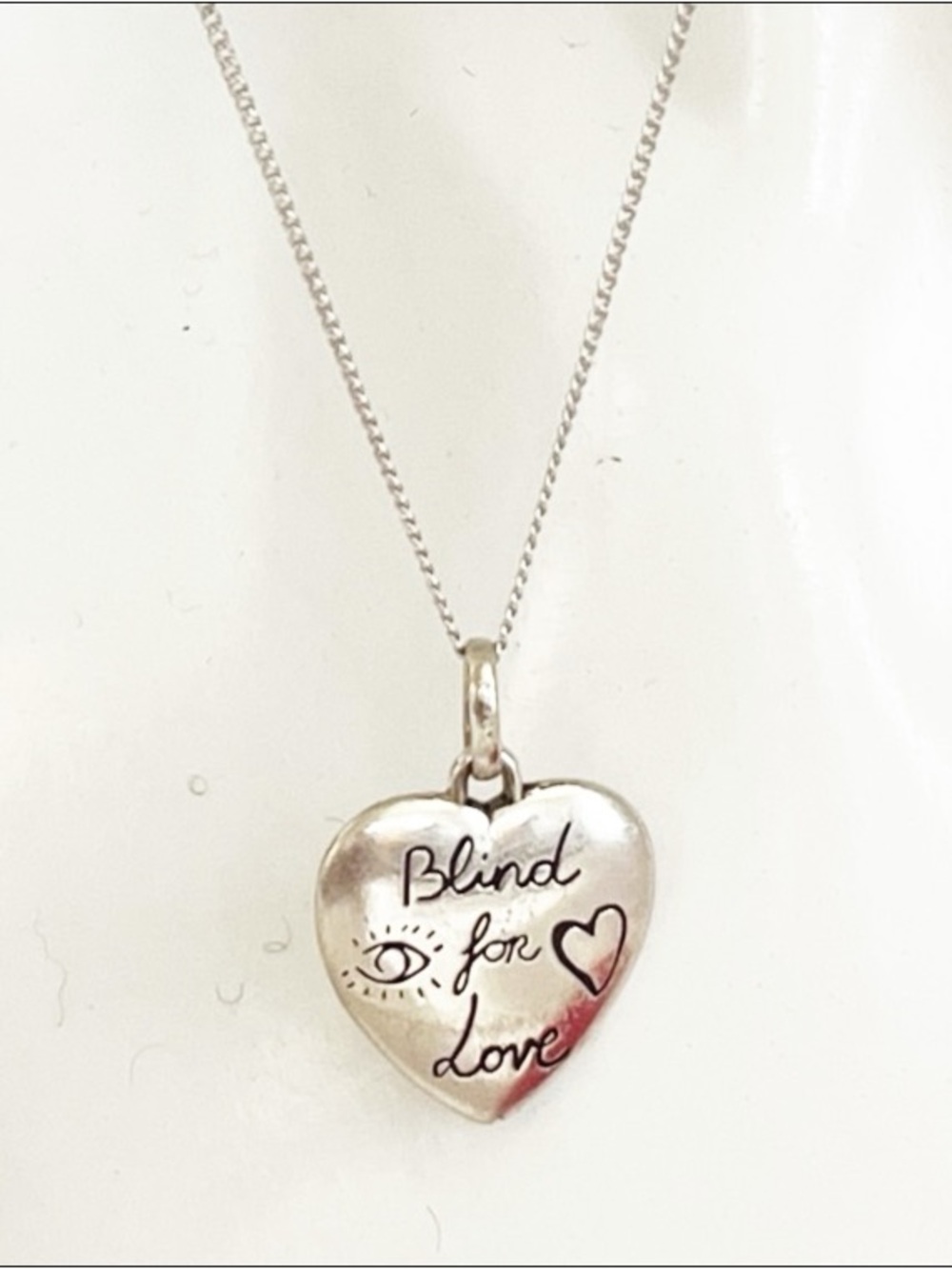 GUCCI 925 Sterling Silver Heart Necklace Pendant Floral & Bird Blind For Love